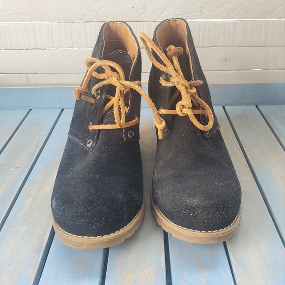 SPERRY TOPSIDER HARLOW WEDGE HEEL BOOT BLACK SUEDE LEATHER SIZE 7 EUC - Picture 4 of 9